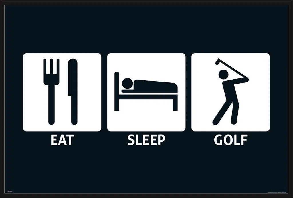 Affiche Eat Sleep Golf avec cadre Shinsuke Maxi noir en plastique