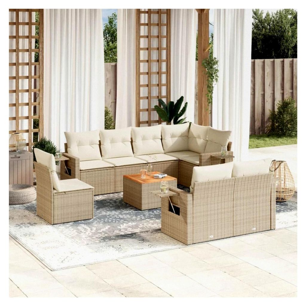 Bequemes PE-Rattan-Gartensofa Set mit Beistelltisch - Beige - 3-teilig - Für Terrasse und Garten