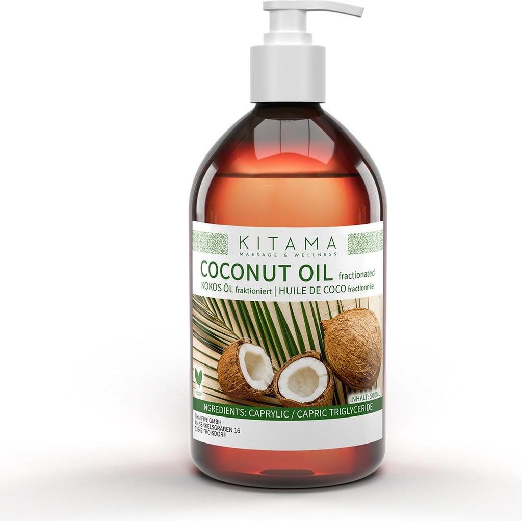 Fraktioniertes Kokosöl 500ml – Massageöl vegan & Produktbild 
