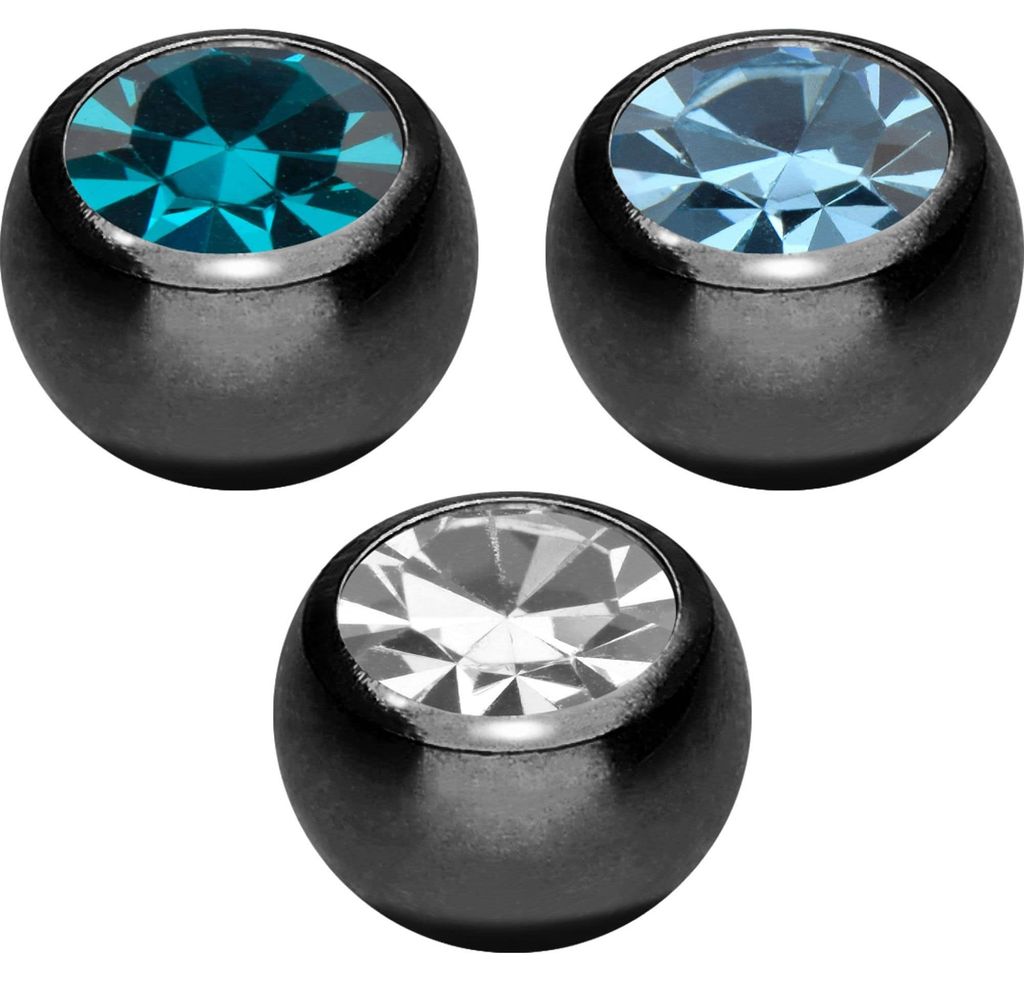 SET Chirurgenstahl Schraubkugel KRISTALL Schwarz | Setfarbe: BZ-HB-KK Kugelgröße: 5mm | Setvariante: 3erSET1 = 1,6 mm Gewindemm