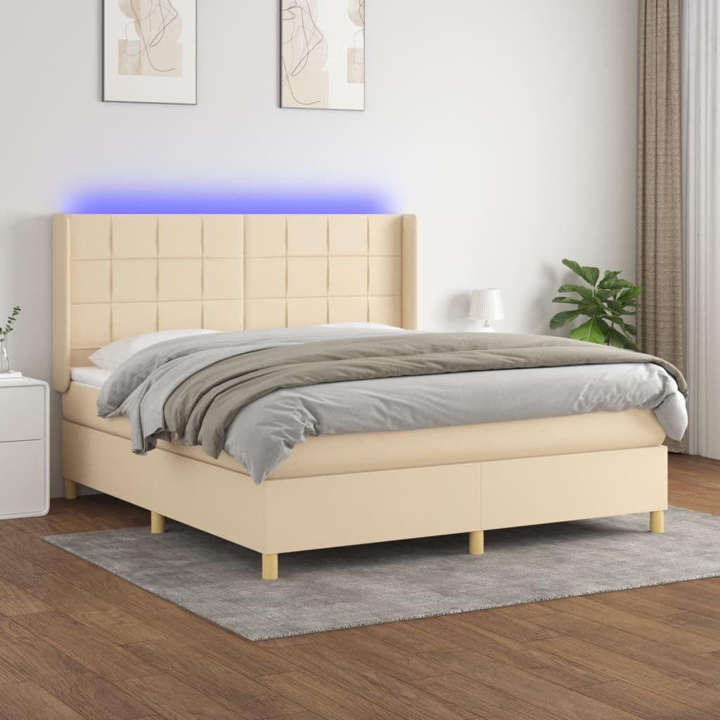 "2026 Promotion" Boxspringbett mit Matratze - & LED - Creme 180x200 cm - Stoff - Polsterbett CC8097