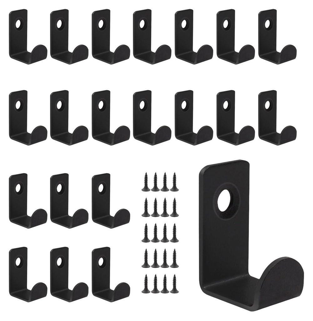 Set mit 20 Kleiderhaken, Wandhaken, schwarzen Metallhaken mit Schrauben, geeignet für Schlafzimmer, Badezimmer, Wohnzimmer, Garderobenständer und...