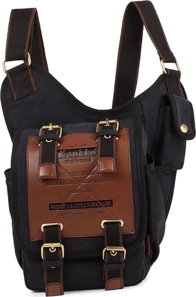 DrachenLeder Canvas Tasche Vintage Sling Bag Herren Damen schwarz 21x9x35 inklusive Feenanhänger D2OTK200S