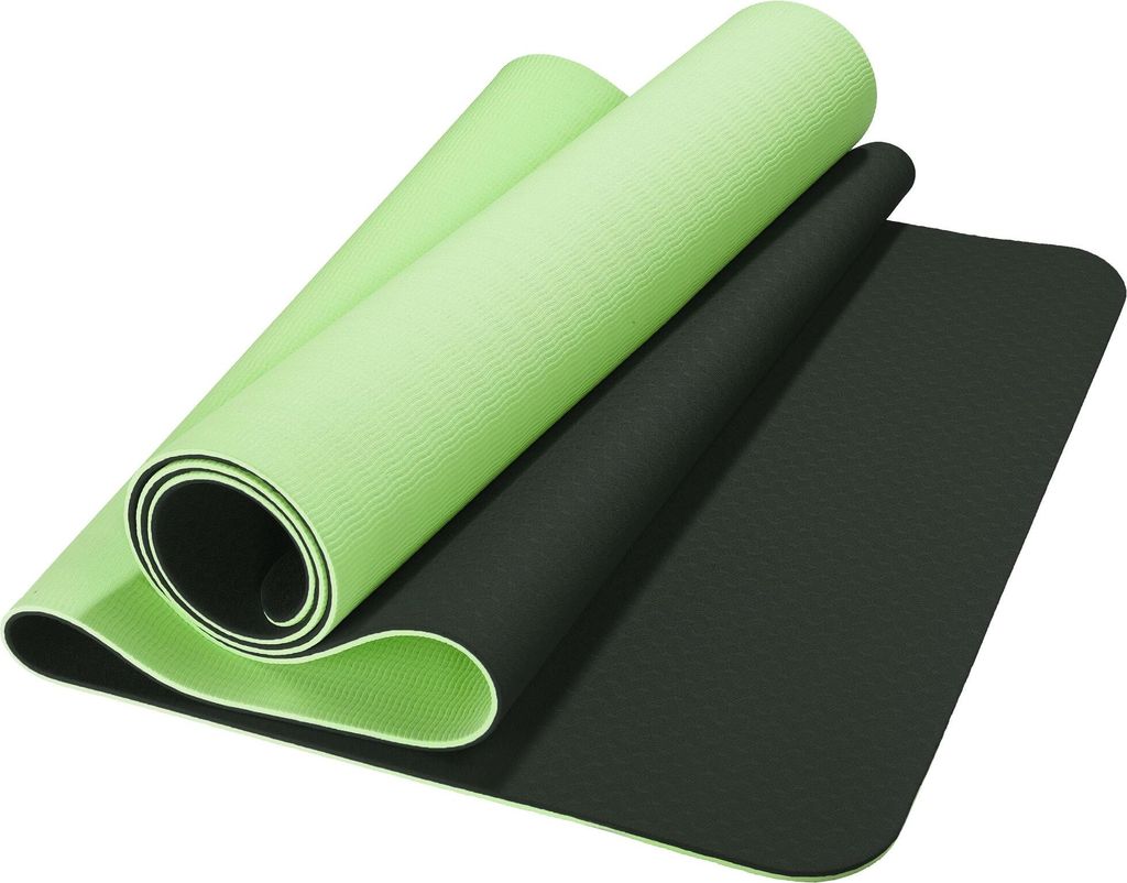 Fitnessmatte TPE 183x61 dunkelgrau/grün Höhe 8 mm zweilagig Antirutsch mit Tragegurt