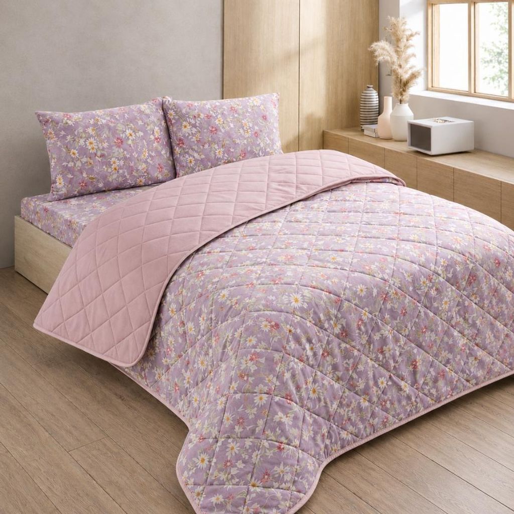 Formeya Gesteppte Doppelbett-Tagesdecke mit Muster – Produktbild 