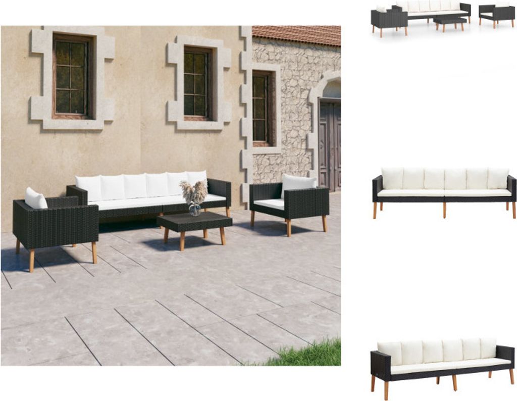vidaXL 4-tlg. Garten-Lounge-Set mit Auflagen Poly Rattan Schwarz - Gartenmöbel-Sets