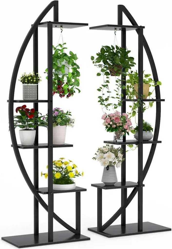 Étagère à plantes 5 niveaux lot de 2 - Support incurvé bois noir 150cm