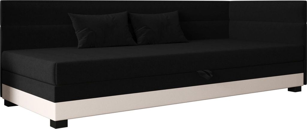 AURA SOFA Boxspringbett MARCO PLUS 110x195 Komplett-Set mit Bonell Matratze, Polsterbett mit Bettkästen - Hellbeige/Schwarz, SAWANA 01/14