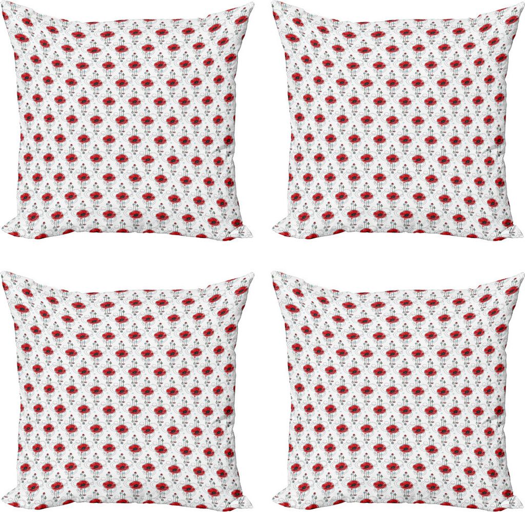 ABAKUHAUS Tätowieren Kissenbezug Set (4 Stück), Roter Mohn Geometrische, Moderner Doppelseitiger Digitaldruck, 45 cm x 45 cm, Mehrfarbig