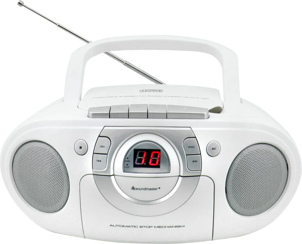 Poste Radio CD Cassette SCD5100 Blanc avec Tuner FM et Son Stéréo Clair