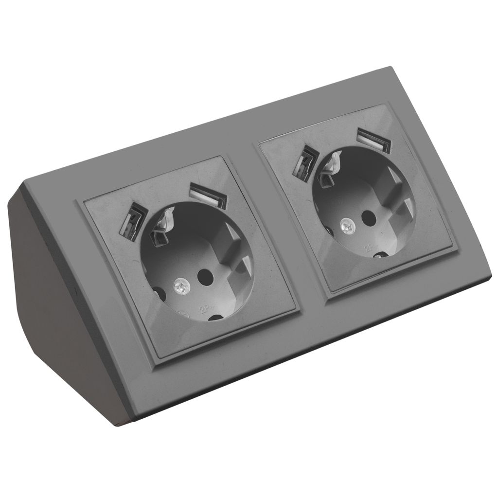 Ecksteckdose 2-fach Steckdose mit USB Steckdosenblock 45° Produktbild 