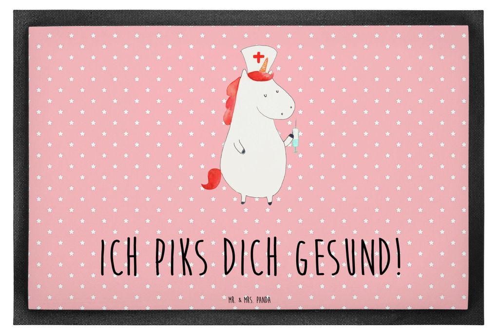 Mr. & Mrs. Panda fußmatte Einhorn Krankenschwester 40 x 60 cm - Rot Pastell - Geschenk, Ärztin, Krankenhaus, Krankenpflegerin, Schmutzfangmatte, ...