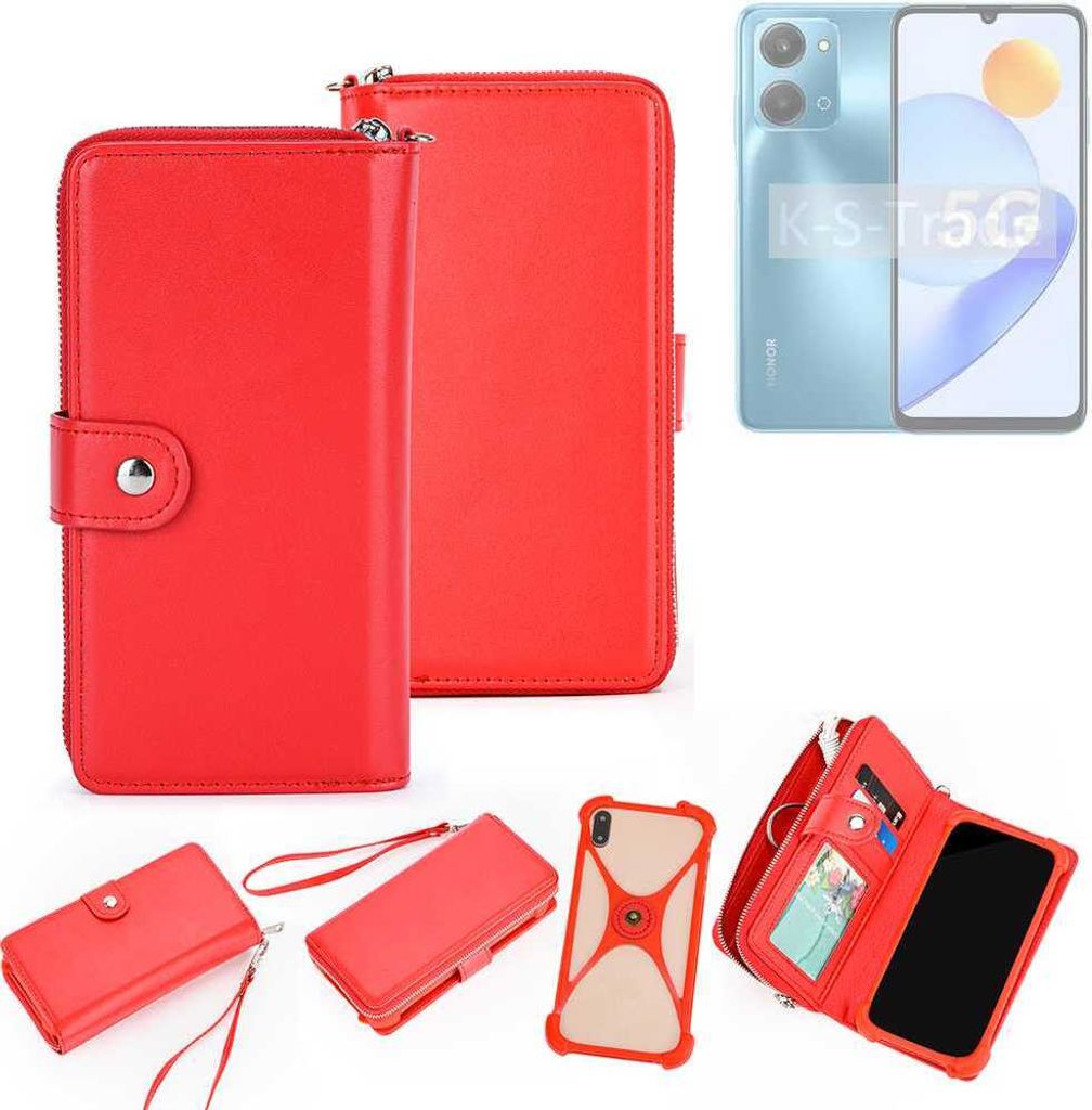 K-S-Trade 2in1 Schutzhülle Portemonnee Handyhülle mit Bumper kompatibel mit Honor Play 7T Hülle Case Etui Geldbörse Smartphone rot (1x)