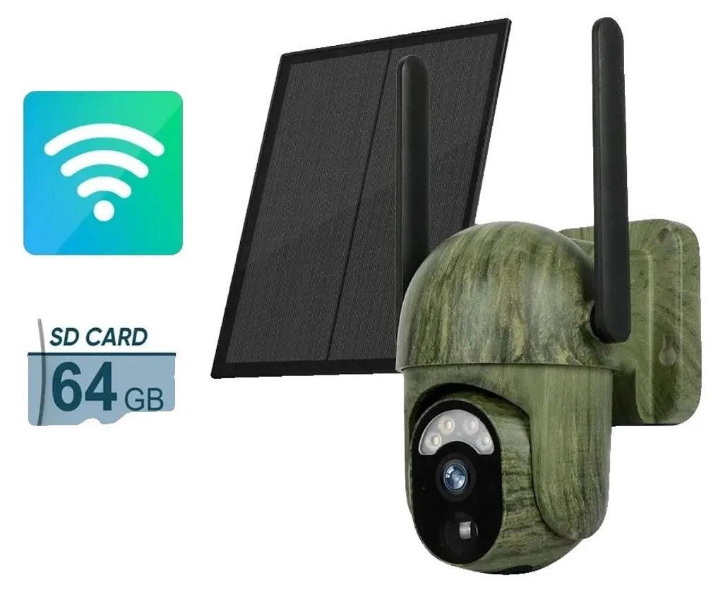 Caméra de surveillance extérieure solaire sans fil 2K avec SD 64Go