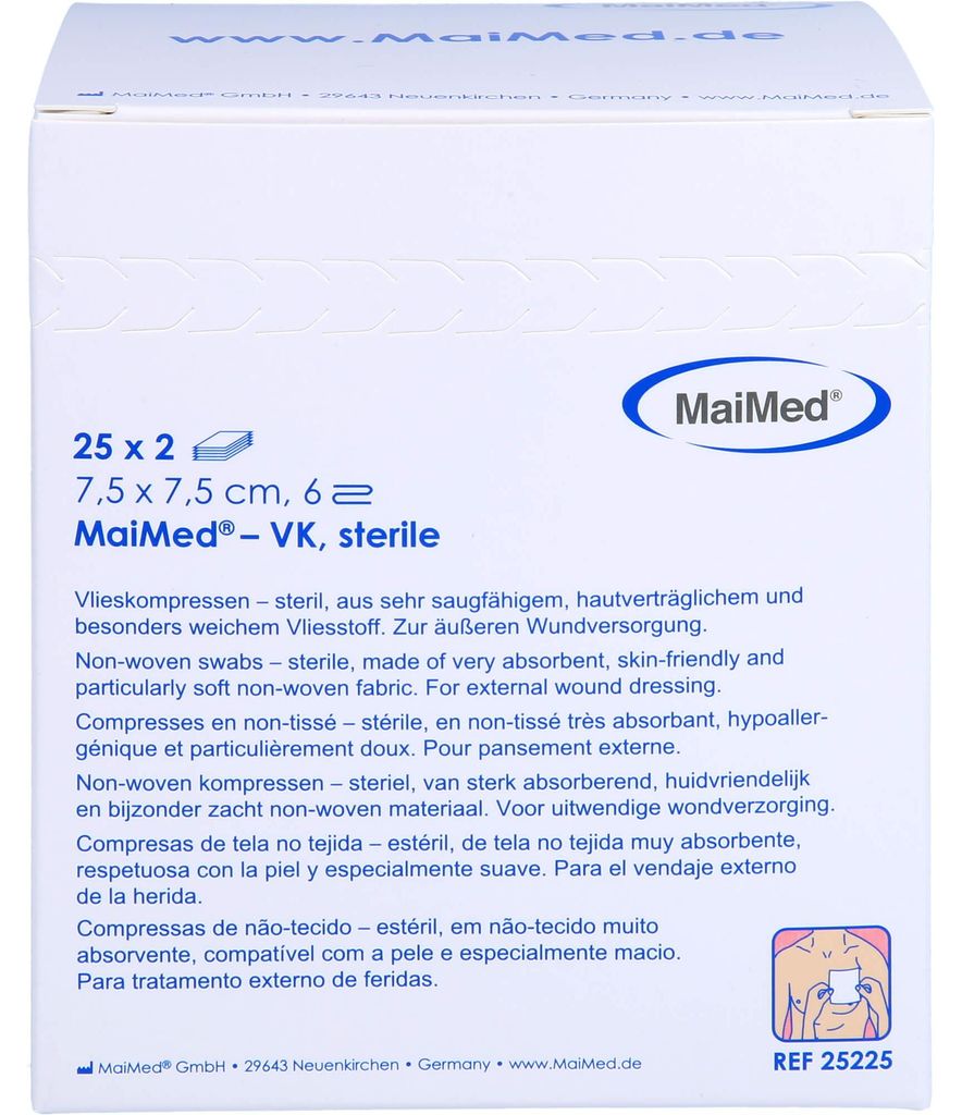 MaiMed Vlieskompressen steril 6-lagig 25 x 2 Stück 7,5 x Produktbild 