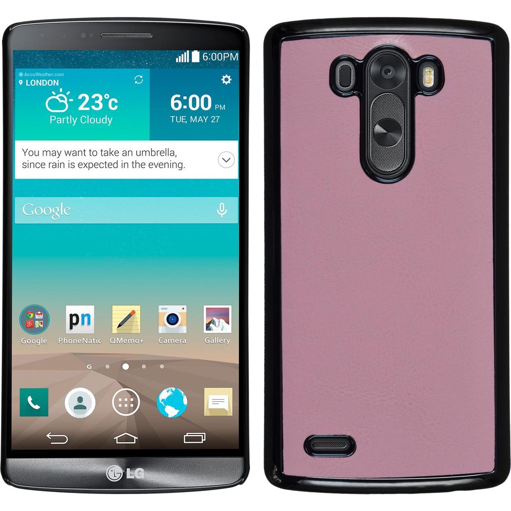 PhoneNatic Case kompatibel mit LG G3 - Hülle rosa Lederoptik Hard-case + 2 Schutzfolien