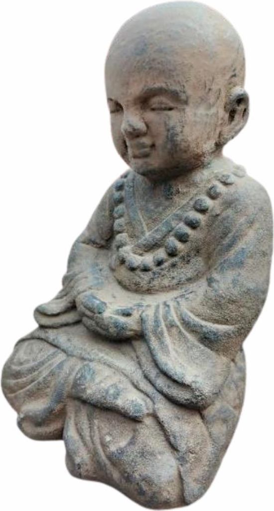 Buddha Figur PRAY 40cm Antik-Schwarz Zement Outdoor-Deko