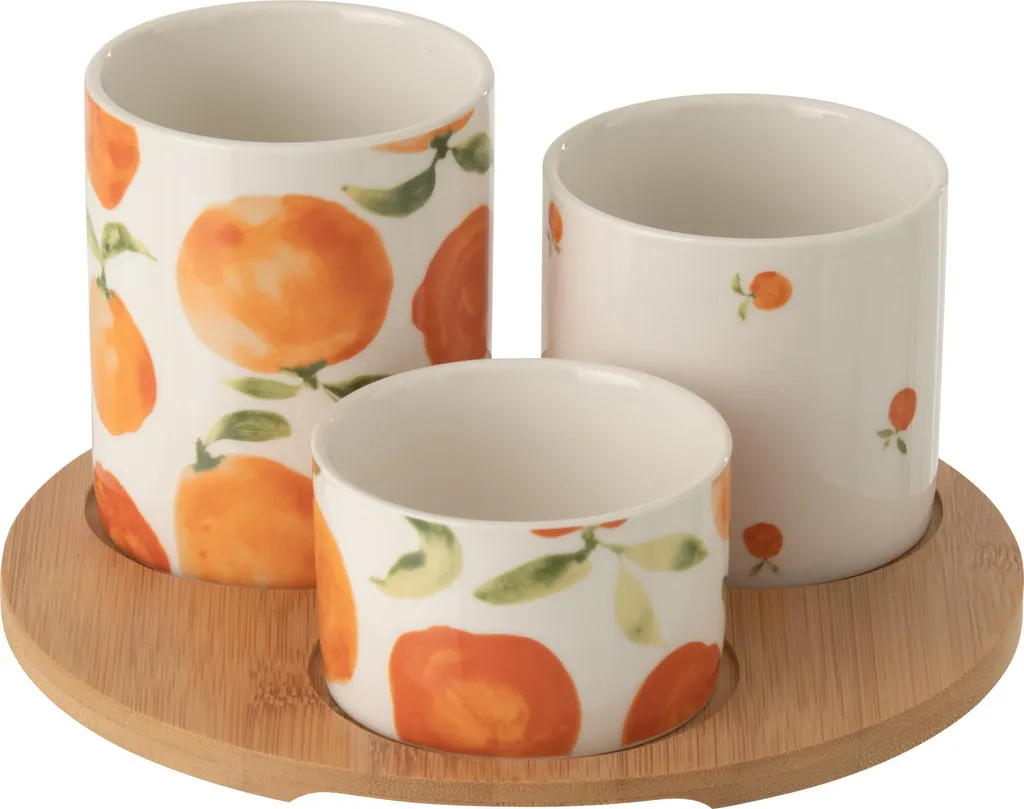 Service à Apéritif Design en Céramique J-Line Coloris Blanc et Orange