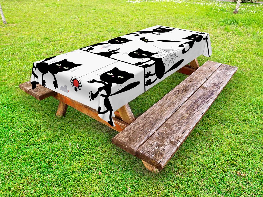 ABAKUHAUS Katz 'und Maus Tischdecke Outdoor, Halloween Themed Gespenstische Spinnen-Netz-Schläger Mäuse Friedhof Zusammensetzung, Charcoal Grau W...