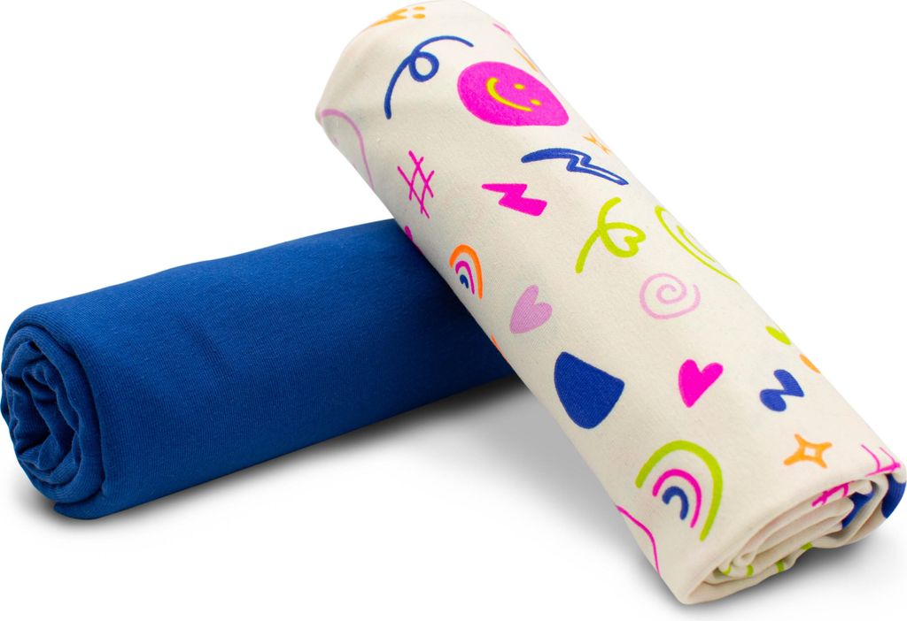 Jerseystoff 2er Set 0,5m Design + 0,5m UNI Jersey Kinderkleidung nähen DIY Projekt Set50 Neon Doodle Off White
