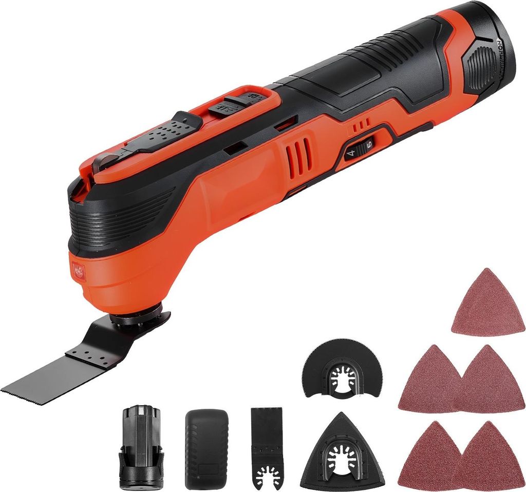 Akku-Oszillationswerkzeug - 12-V-Multitool - 6 Stufen - 6.000–17.500 OPM - 3,2° Oszillationswinkel - 2,0-Ah Akku & Ladegerät - 8-teiliges Zubeh...