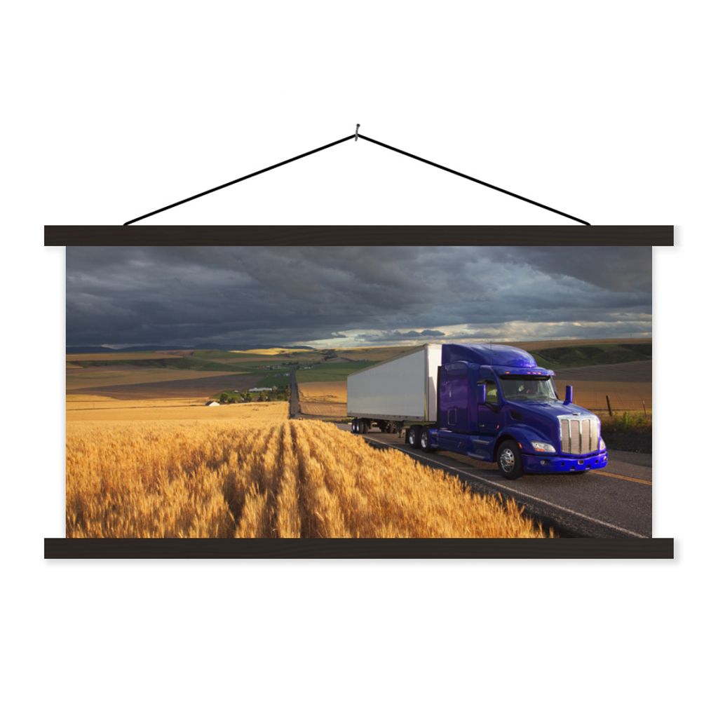 MuchoWow Textilposter Lila LKW zwischen den Feldern 60x30 cm mit schwarzem Rahmen - Textilien