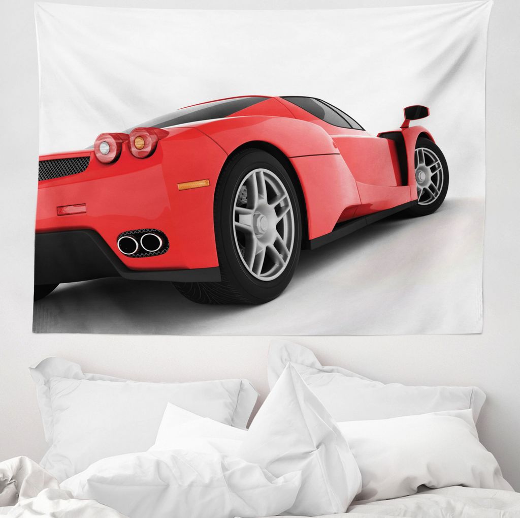 ABAKUHAUS Modern Wandteppich, Red Supersportwagen aus Weiches Mikrofaser Stoff Waschbar ohne Verblassen Digitaldruck, 150 x 110 cm, Schwarz Weiß Rot
