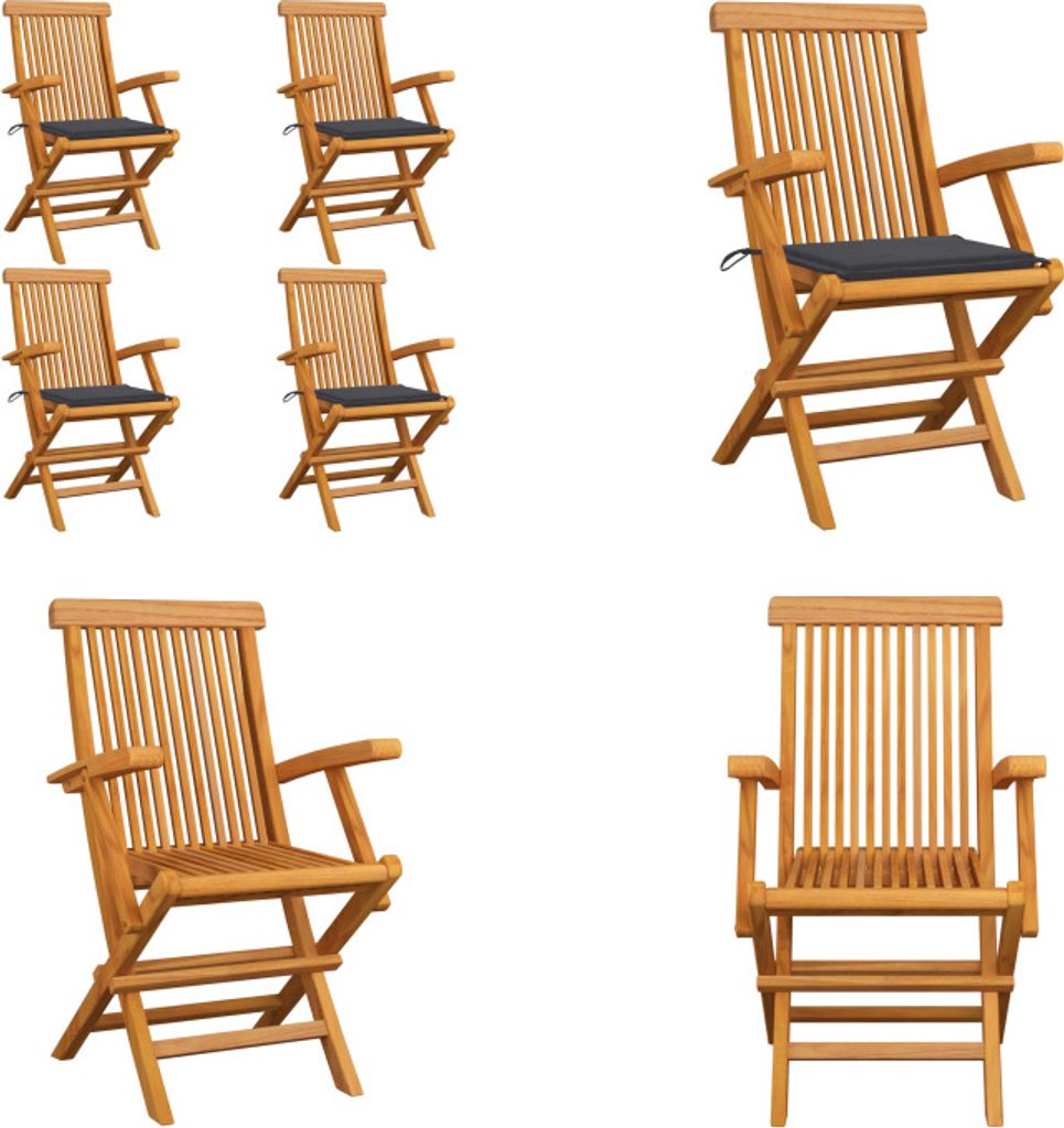 vidaXL Gartenstühle mit Anthrazit Kissen 4 Stk. Massivholz Teak - Gartenstuhl - Gartenstühle - Gartenstuhl Holz - Gartenstuhl Massivholz