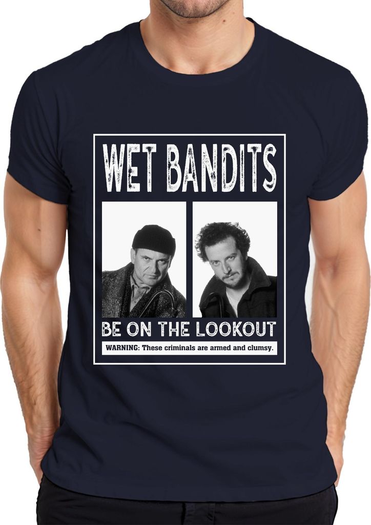 Wet Bandits Harry Marv Mugshot - Kevin Allein Zuhause Feuchte Banditen Ugly Christmas Sweater Weihnachten Herren T-Shirt, Navy, M