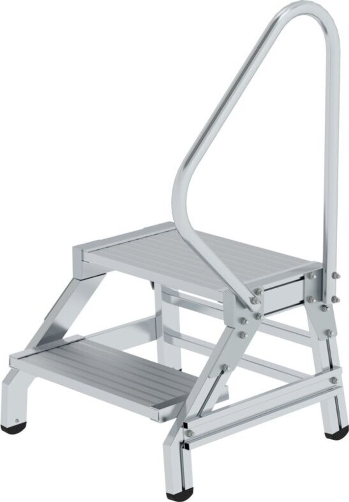 Montagetritt mit Handlauf | 2 Stufen | Aluminium geriffelt | Rutschfeste Kunststoffschuhe