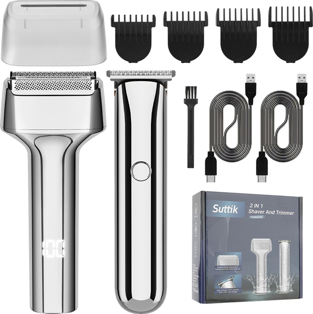 INF 2-in-1-Elektrorasierer und Haarschneider mit Hin- und Herbewegung Silber