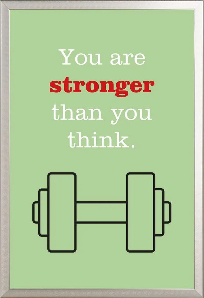 Motivational - Poster - Sei più forte di quanto pensi + cornice rimovibile, Shinsuke® Maxi alluminio argento, vetro acrilico