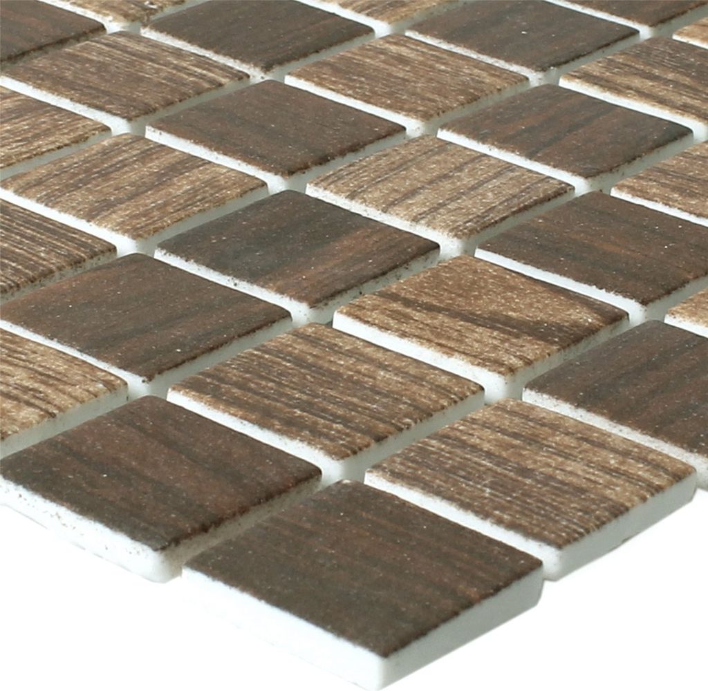 Mosaikfliesen Glas Valetta Holzstruktur Dunkelbraun