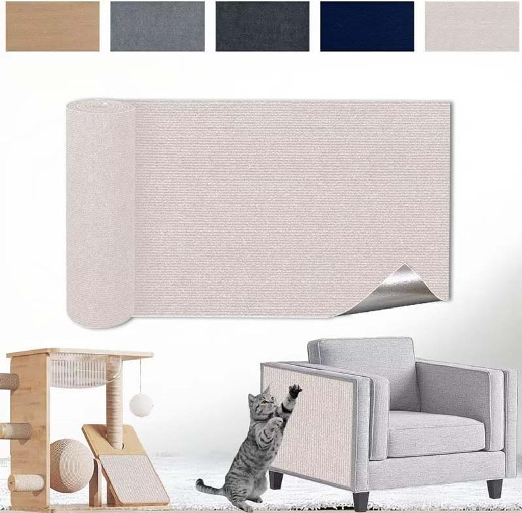 Kratzmatte Katze Selbstklebend - Kratzschutz Sofa Anti Kratz Folie Kratzwand für Katzen Frei DIY Geschnitten 30x200CM Off-White