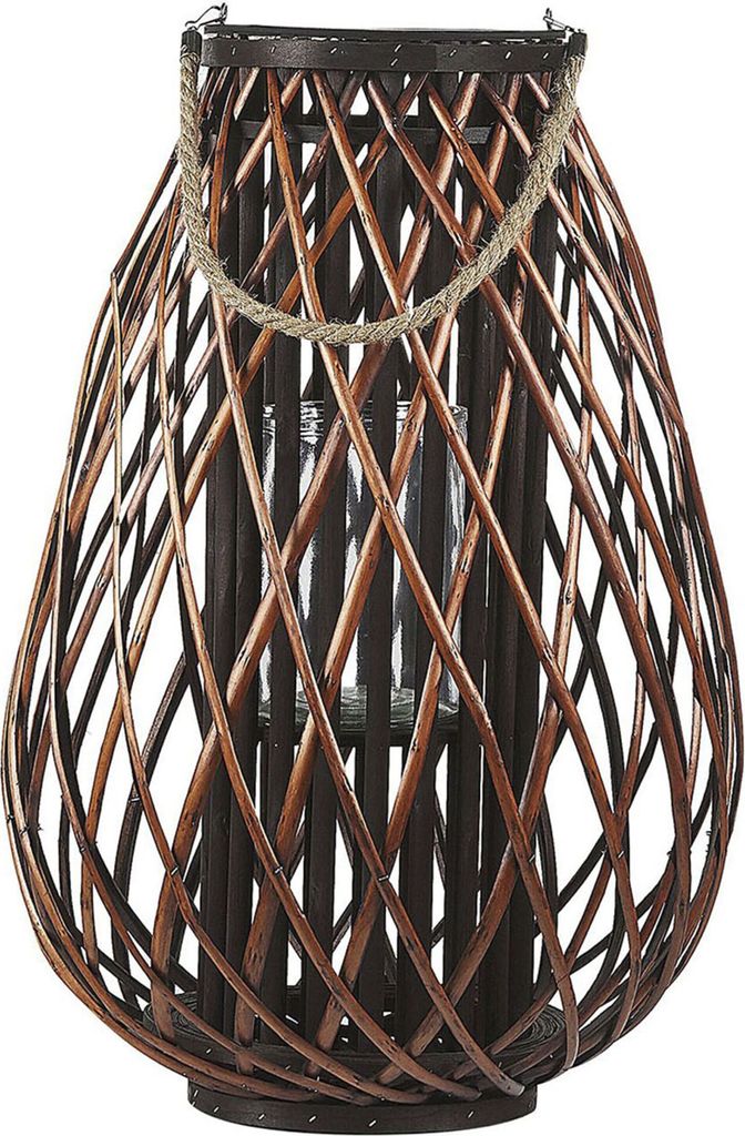 BELIANI Laterne Weidenholz/Glas für Indoor und Outdoor Braun Höhe 60 cm Garten Gartenaccessorie für indoor und Outdoor