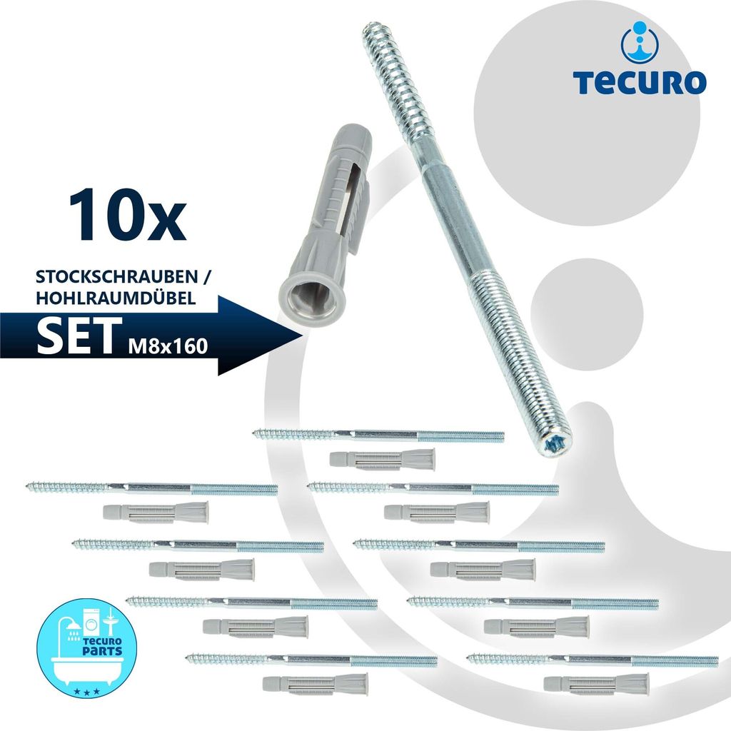 tecuro Stockschraube M 8 x 160mm, Stahl verzinkt mit Dübel Produktbild 