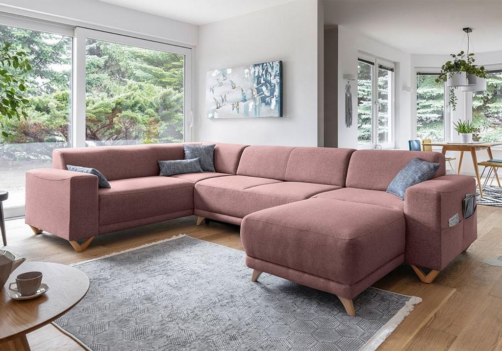 MIUFORM Classy Sophie - Ecksofa mit Bettfunktion und Bettkasten U-FORM LINKS - 330x212cm - Puderrosa - Sofa Schlafsofa Couch