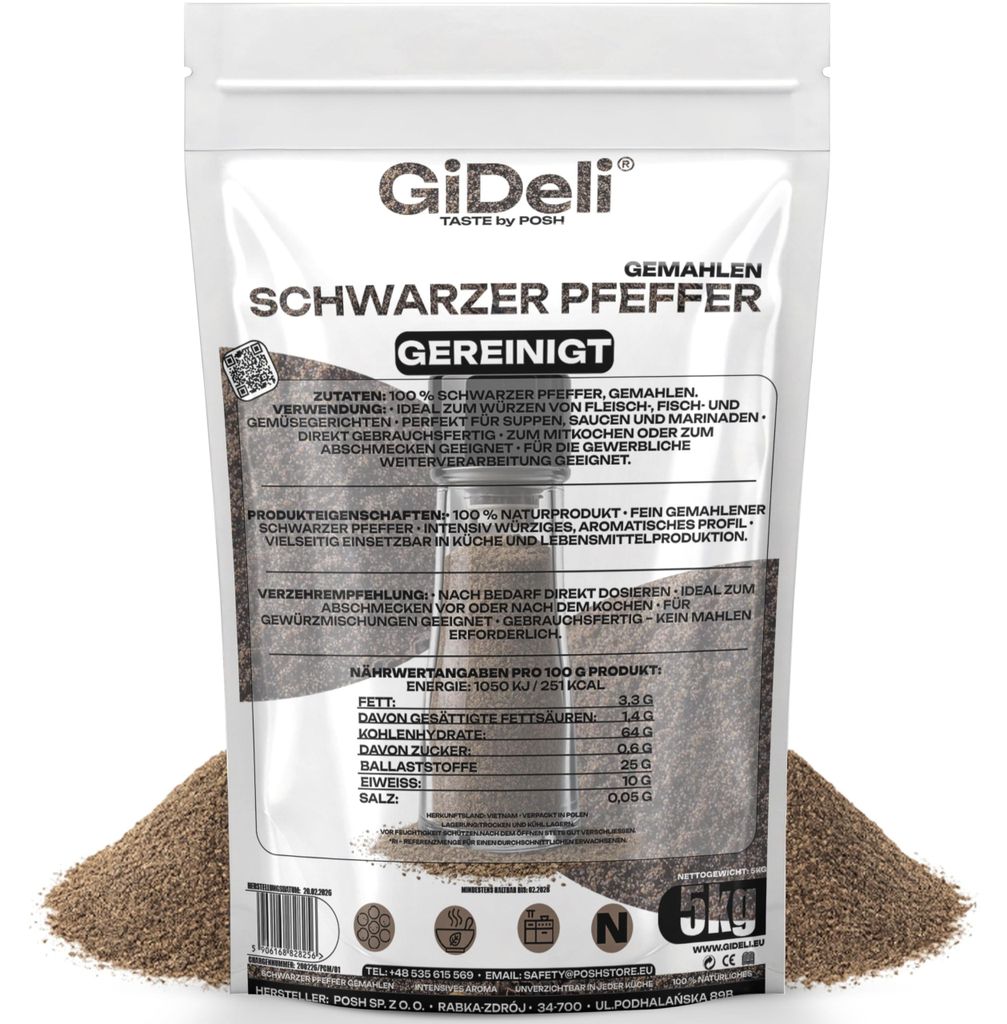 Gemalen zwarte peper, 5 kg, poeder, kruiden, koken, Productafbeelding 