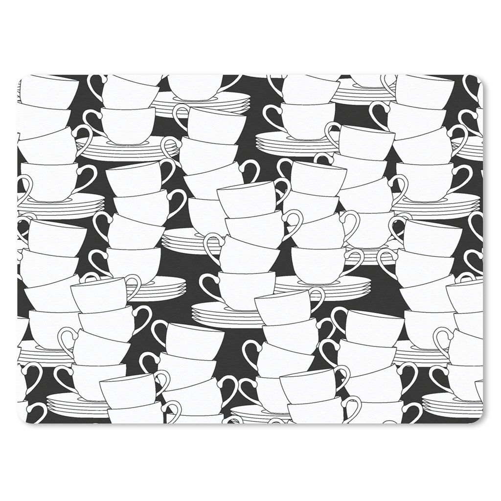 MuchoWow Mauspad Mousepad Muster - Schwarz und Weiß - Tassen - Tee 40x30 cm - Mousepads - Maus Mat - Pad - Mausunterlage - Anti Rutsch