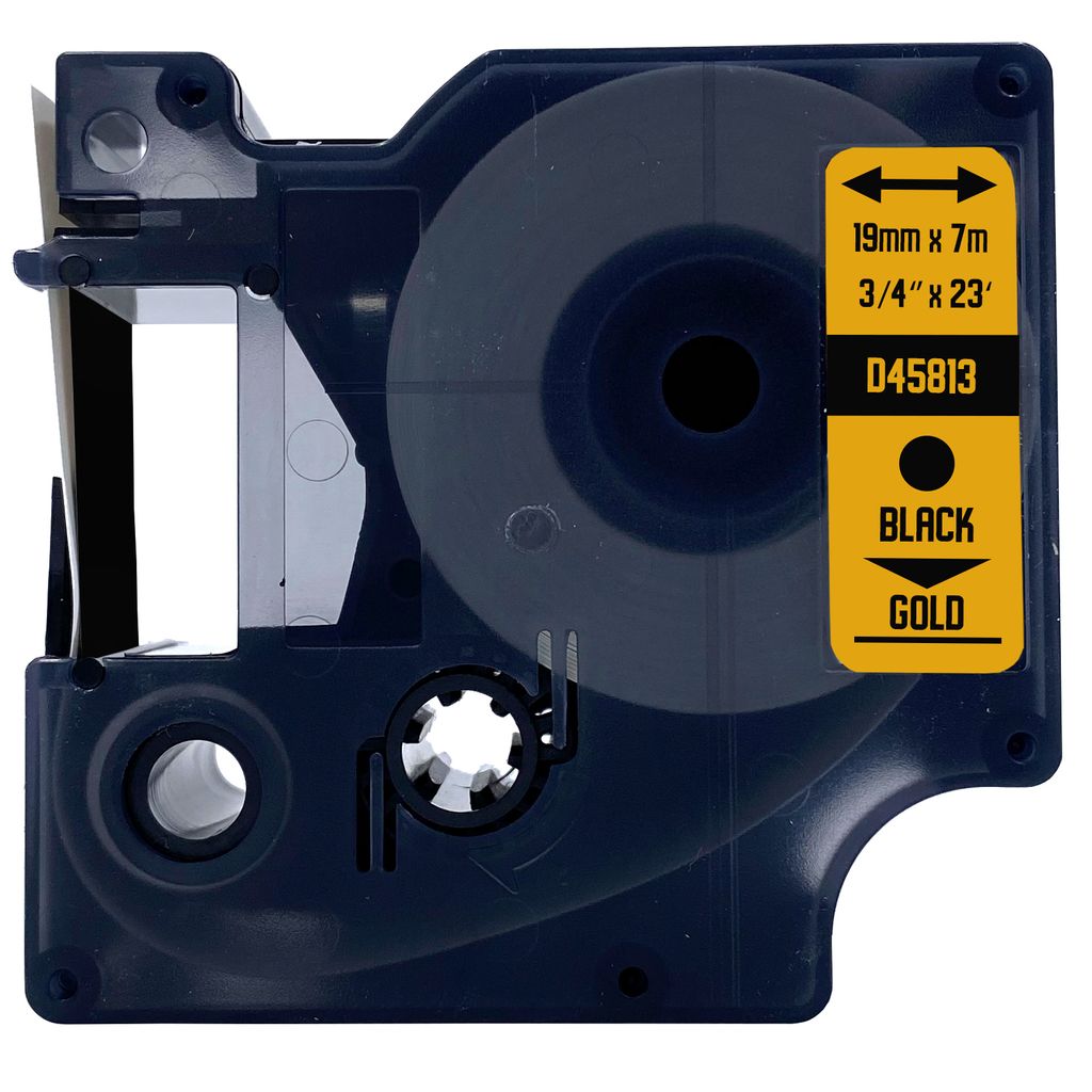DULA Etikettenband - Kompatibel mit Dymo D1 45813 - 1 Stück - Schwarz auf gold - 19mm x 7m