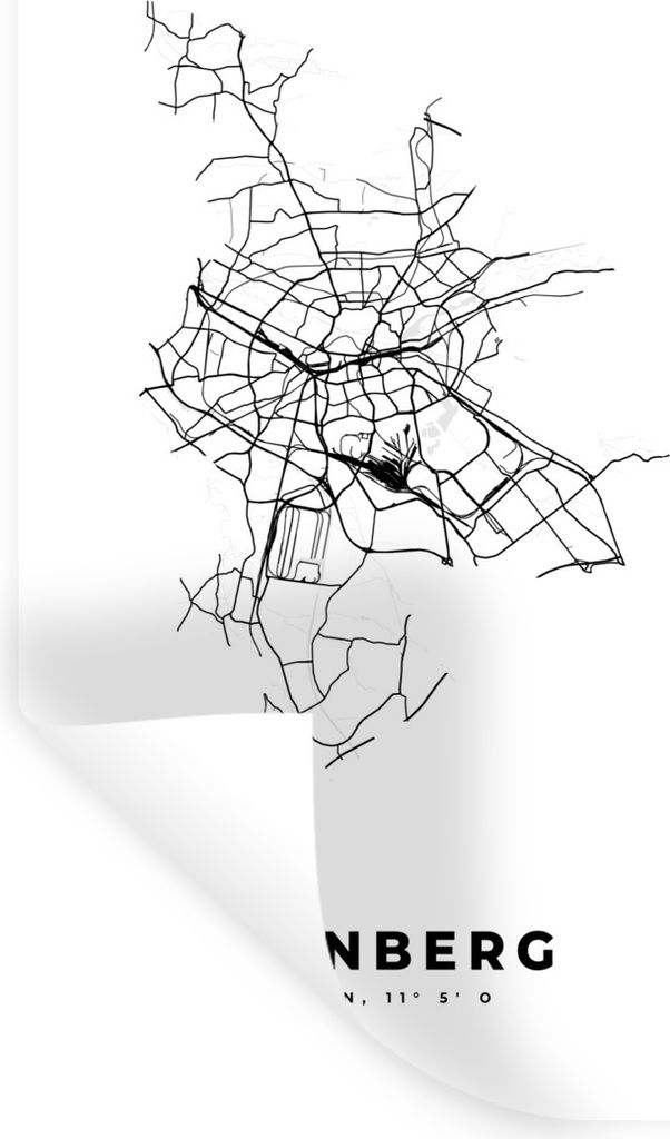 MuchoWow Wandtattoo Wandsticker Wandaufkleber Karte - Stadtplan - Nürnberg - Deutschland - Schwarz und weiß 20x40 cm Selbstklebend und Repositi...