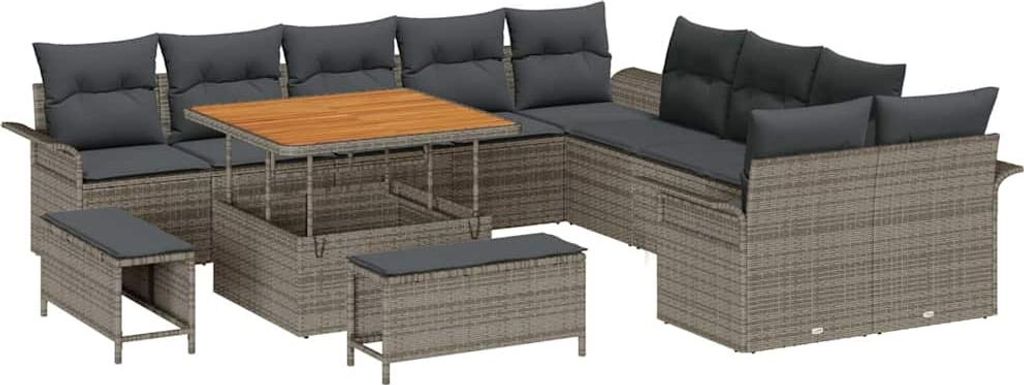 Gartensofa-set mit Kissen 13 pcs Grau Poly-Rattan