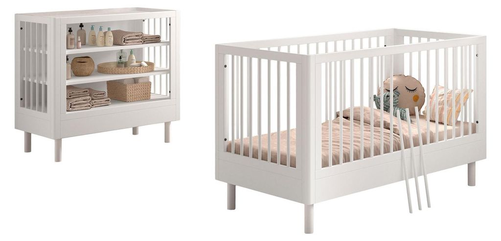 Babybett Set 70x140 Keeley Buche Kinder Weiß Massivholz Regal