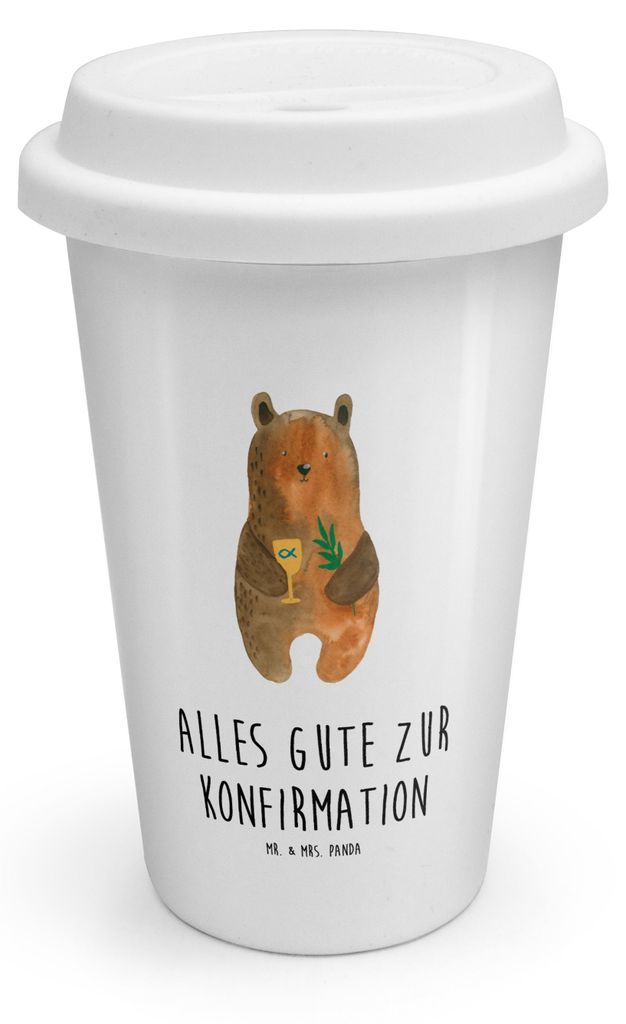 Mr. & Mrs. Panda ToGo Kaffeebecher Bär Konfirmation - Weiß - Geschenk, Evangelisch, Gottesdienst, Thermobecher To Go, Teddy, Becher, Isolierbeche...