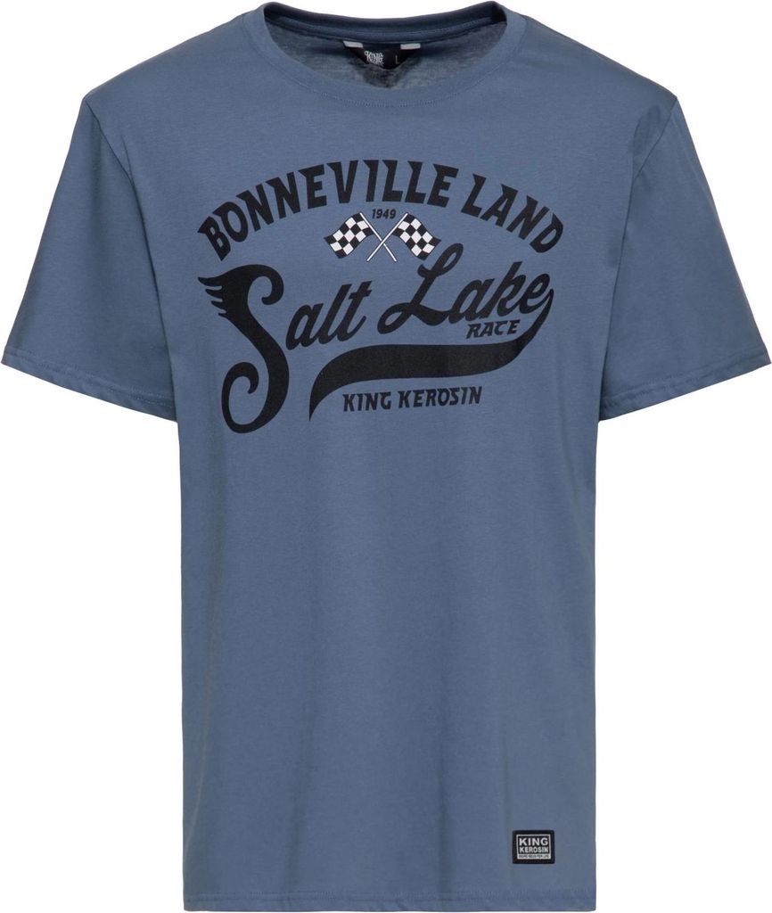 King Kerosin T-Shirt Salt Lake, Offizieller Fanartikel, Blaues Shirt mit Racing Print im Vintage-Stil, Rundhals, Regular Fit, 100% Baumwolle