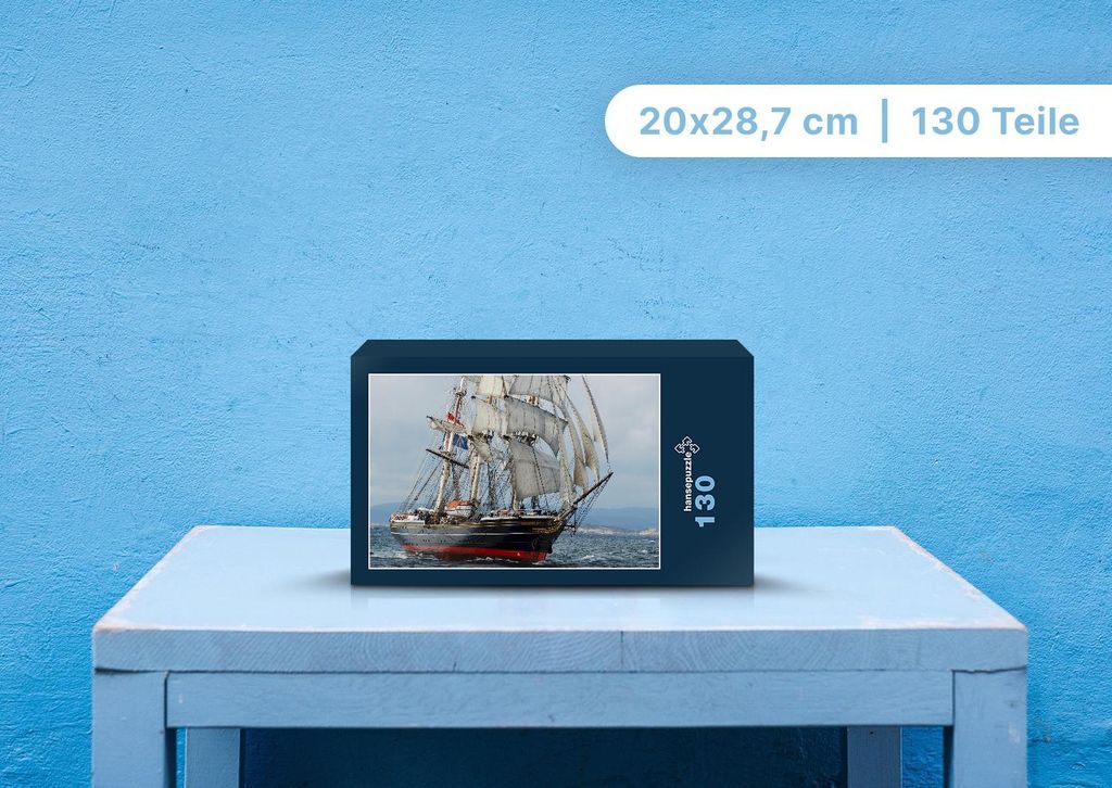 hansepuzzle 105327 - Segelschiff Puzzle, 130 Teile, Fortbewegung, 28,7 x 20,0cm mit hochwertiger Aufbewahrung, Kartonbox & Beutel