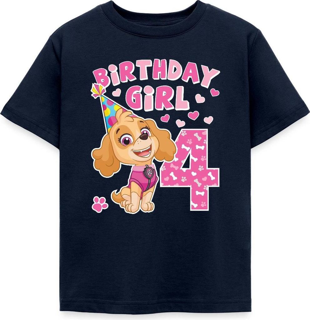 Spreadshirt Paw Patrol Geschenk 4 Jahre Alt 4. Geburtstag Skye Kinder T-Shirt, 110/116 (5-6 Jahre), Navy
