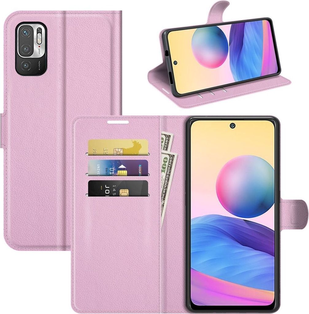 Schutzhülle für Xiaomi Redmi Note 10 5G Case Handy Hülle Cover Schutztasche Wallet, Farbe:Rosa