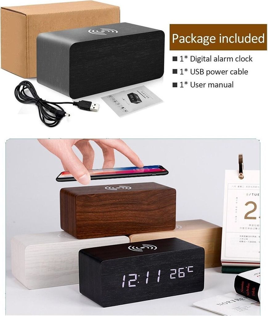 INF Digitaler LED Wecker mit kabellosem Laden - schwarz Produktbild 4