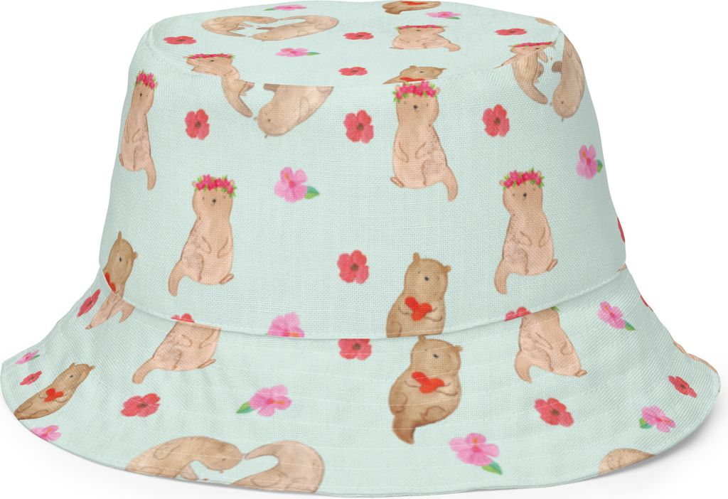 Mr. & Mrs. Panda Fischerhut Otter Herz Größe S/M - Türkis - Geschenk, Fischerkappe, Sonnenhut, Hochzeitstag, Liebe, Sommermütze, Bucket Hat, Bo...